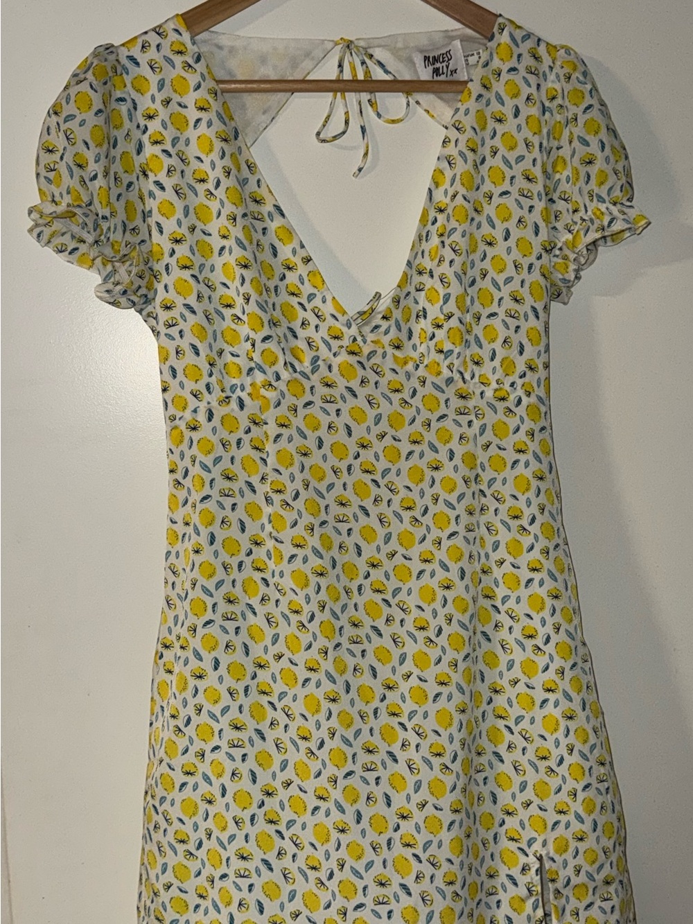 Princess Polly White Lemon Print V-Neck Mini Dress